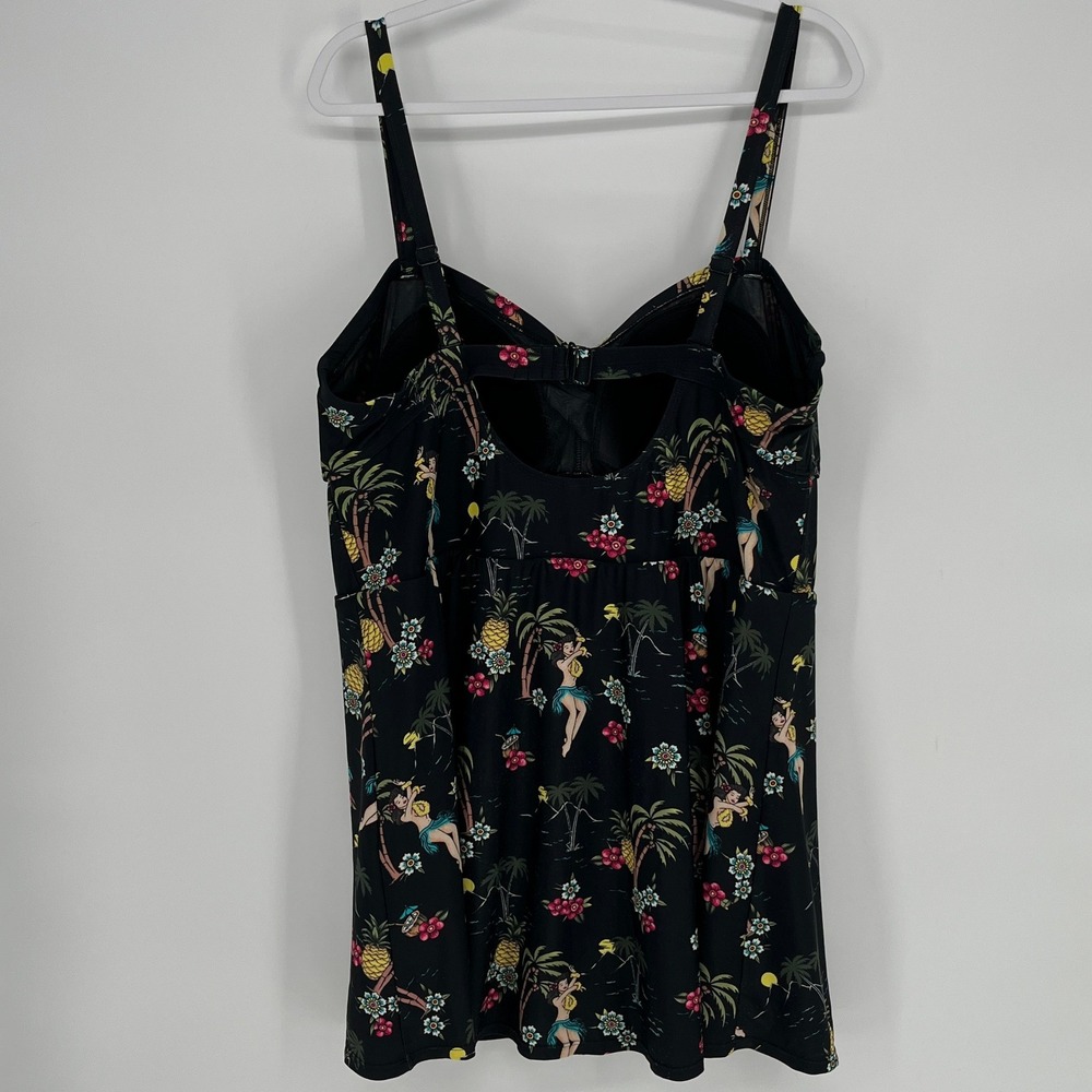 Torrid 3X Hula Girl Swim Dress Black Tropical Skirted One Piece Retro - Picture 5 of 15